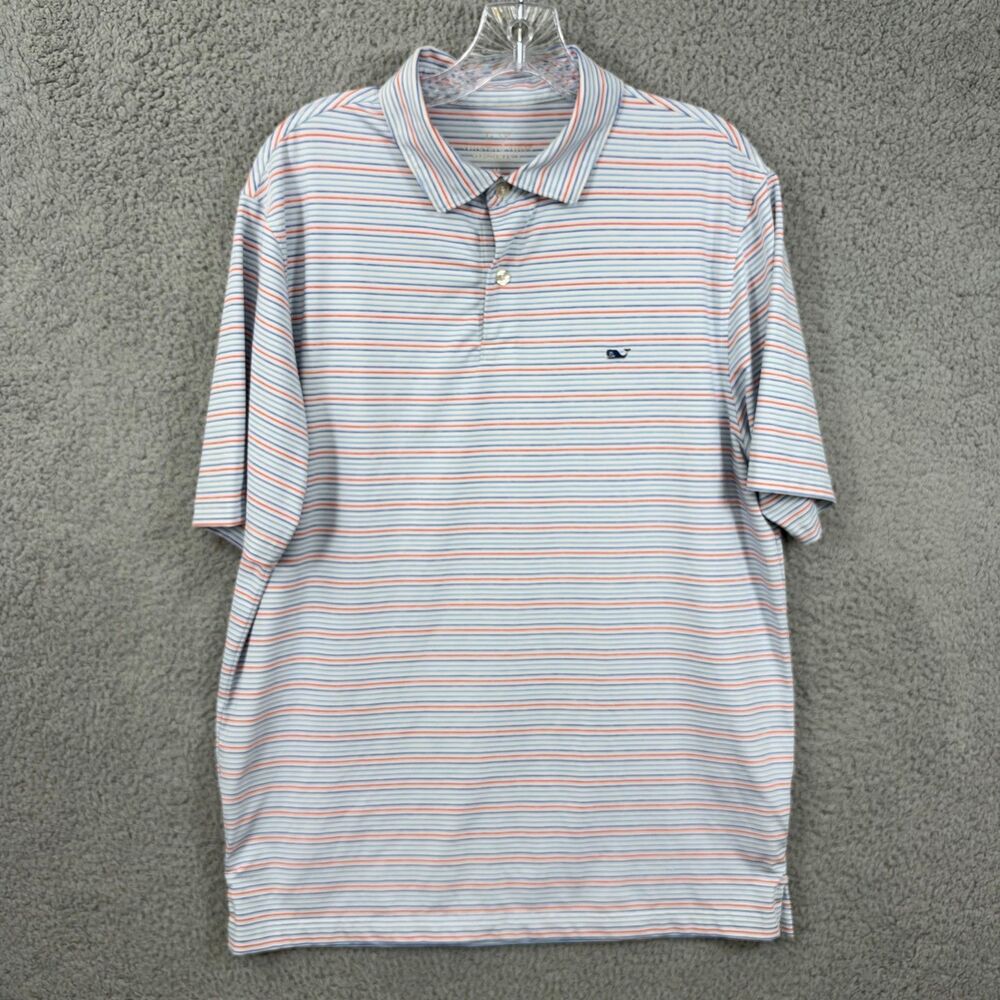 Vineyard Vines Performance Polo Shirt Mens Medium White Red Blue Stripe Golf